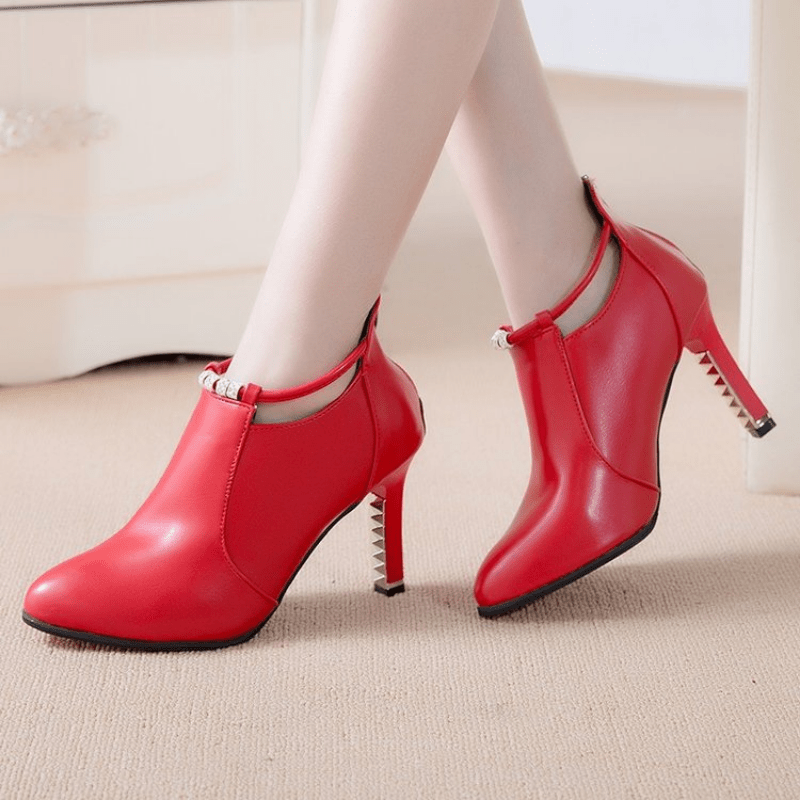 Fashion Rhinestone Detail Women's Pointed Toe Ankle Boots | Synthetic Ultrahigh Stiletto Heels, Casual Dress Style with Back Zipper, Metal Thin Heel, Comfortable Shoes for Autumn And Winter 20