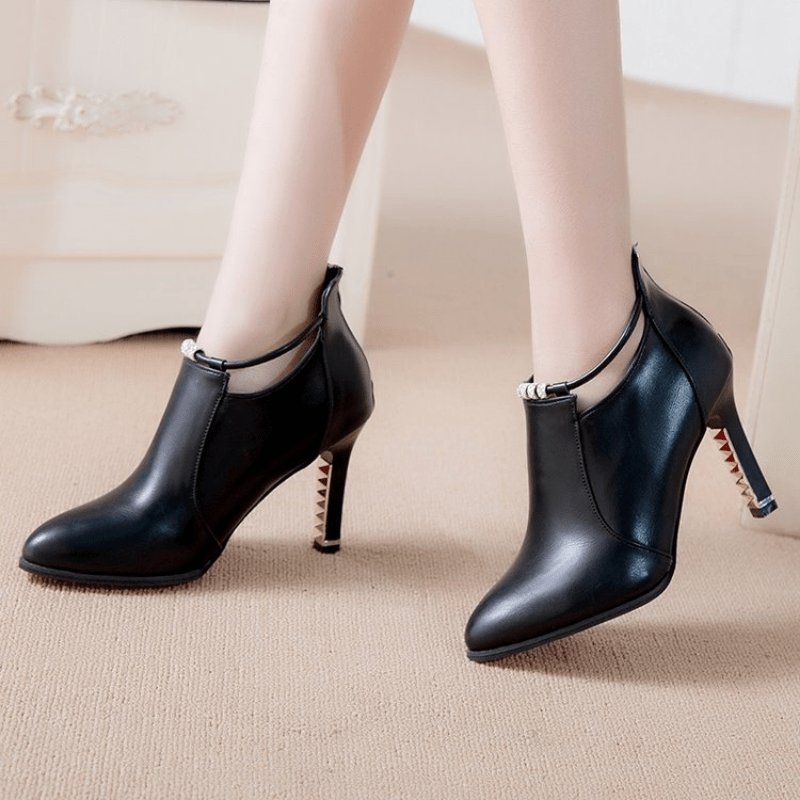 Fashion Rhinestone Detail Women's Pointed Toe Ankle Boots | Synthetic Ultrahigh Stiletto Heels, Casual Dress Style with Back Zipper, Metal Thin Heel, Comfortable Shoes for Autumn And Winter 20
