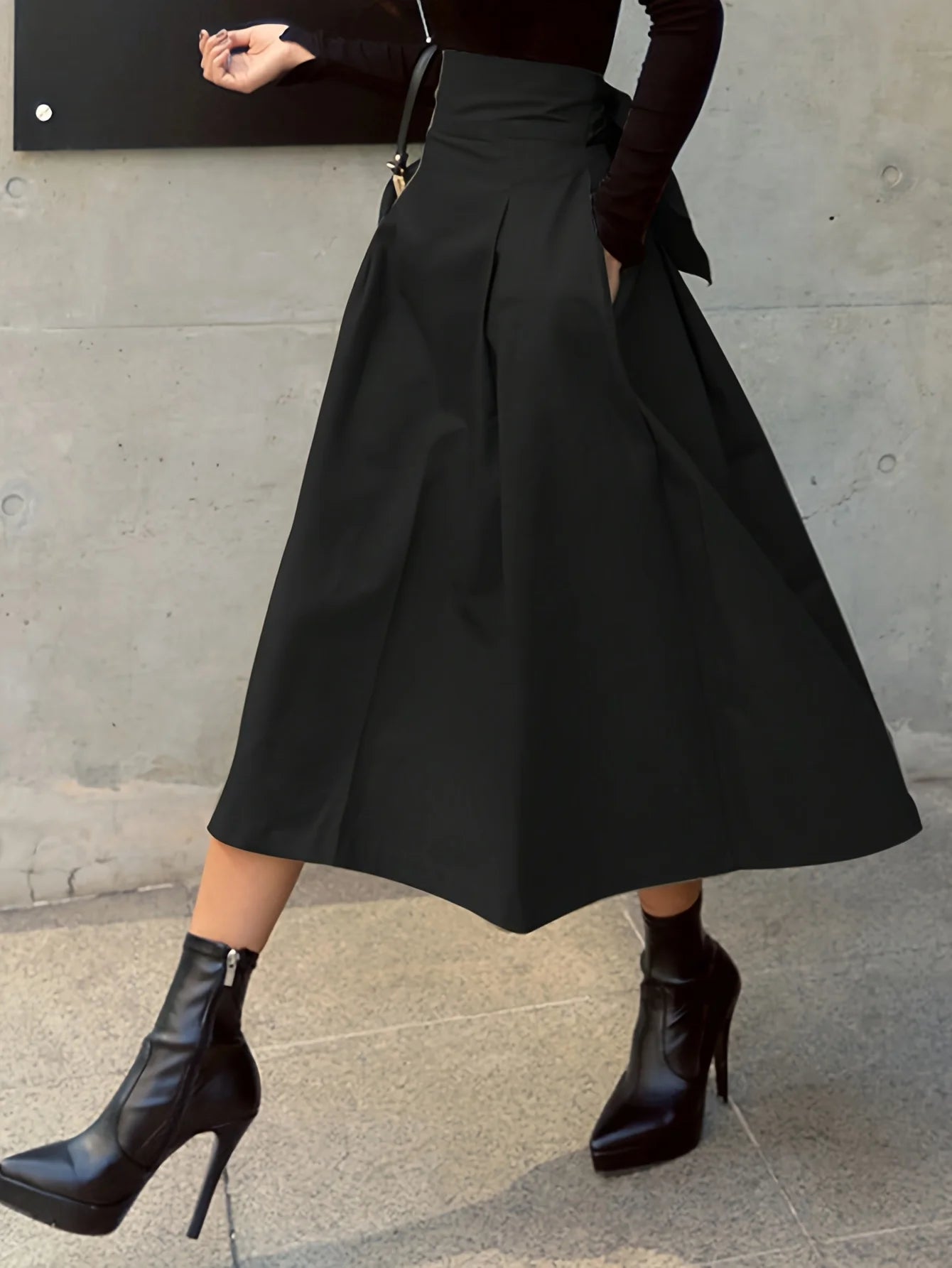 Stylish Solid A-line Skirts for Women Preppy School Style High Elastic Waist Long Skirt With Bow Woman Clothing Women's Skirts