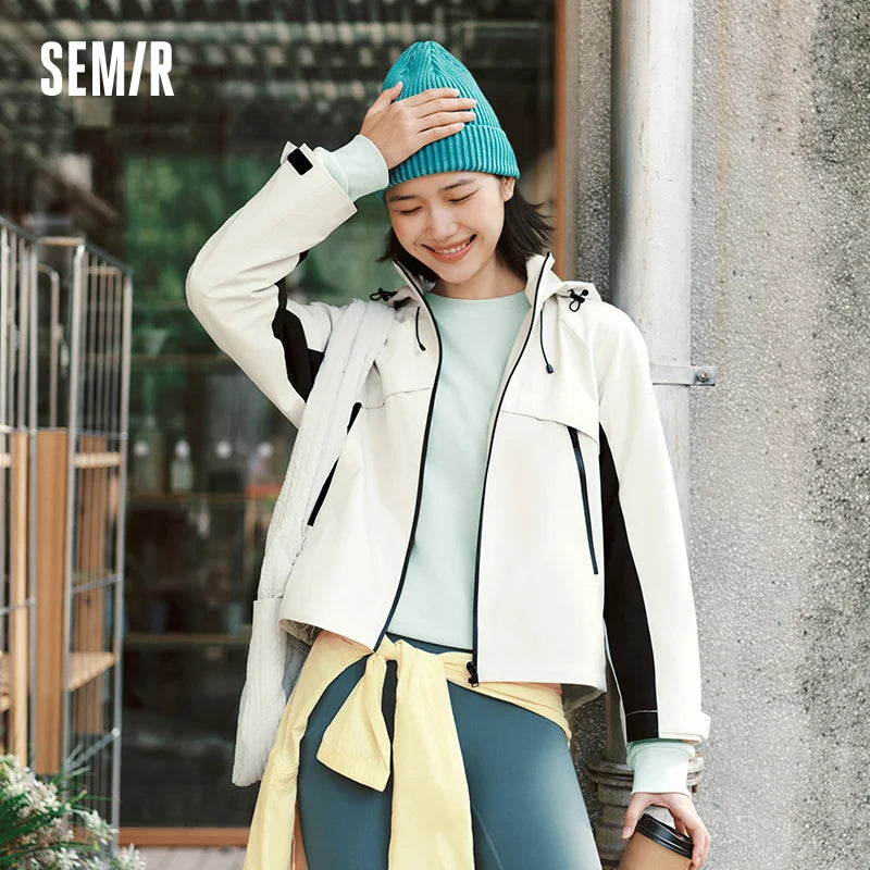 Semir Jacket Women Black and White Color Block Outdoor Triple Protection 2025 New Spring Hiking Jacket