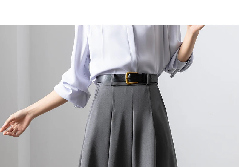 Autumn Elegant High Waist Women's Umbrella Skirts Pockets 2025 New Solid Casual Loose Office Pleated A-line Long Skirts Female
