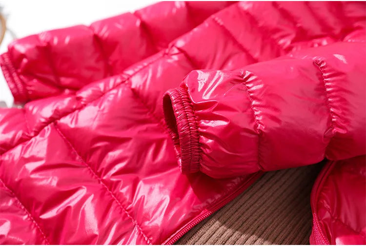 Female Long Warm Down Coat with Portable Storage Bag Women Light Down Jacket Ladies Overcoats Hip-Length High Street