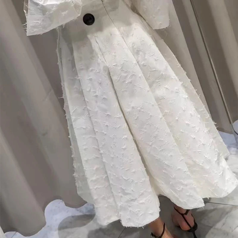 Tassel Shirt Long Skirt Suit Women Loose Lapel Buttons Blouse A-line Skirt Set Female Full Sleeve 2025 Autumn white Sets Lady