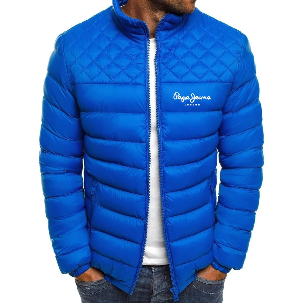 Men's Winter Solid Color Casual Men's Thin Chain Jacket Skiing Thick Street Clothing Fashion Zipper Diamond Warm Jacket