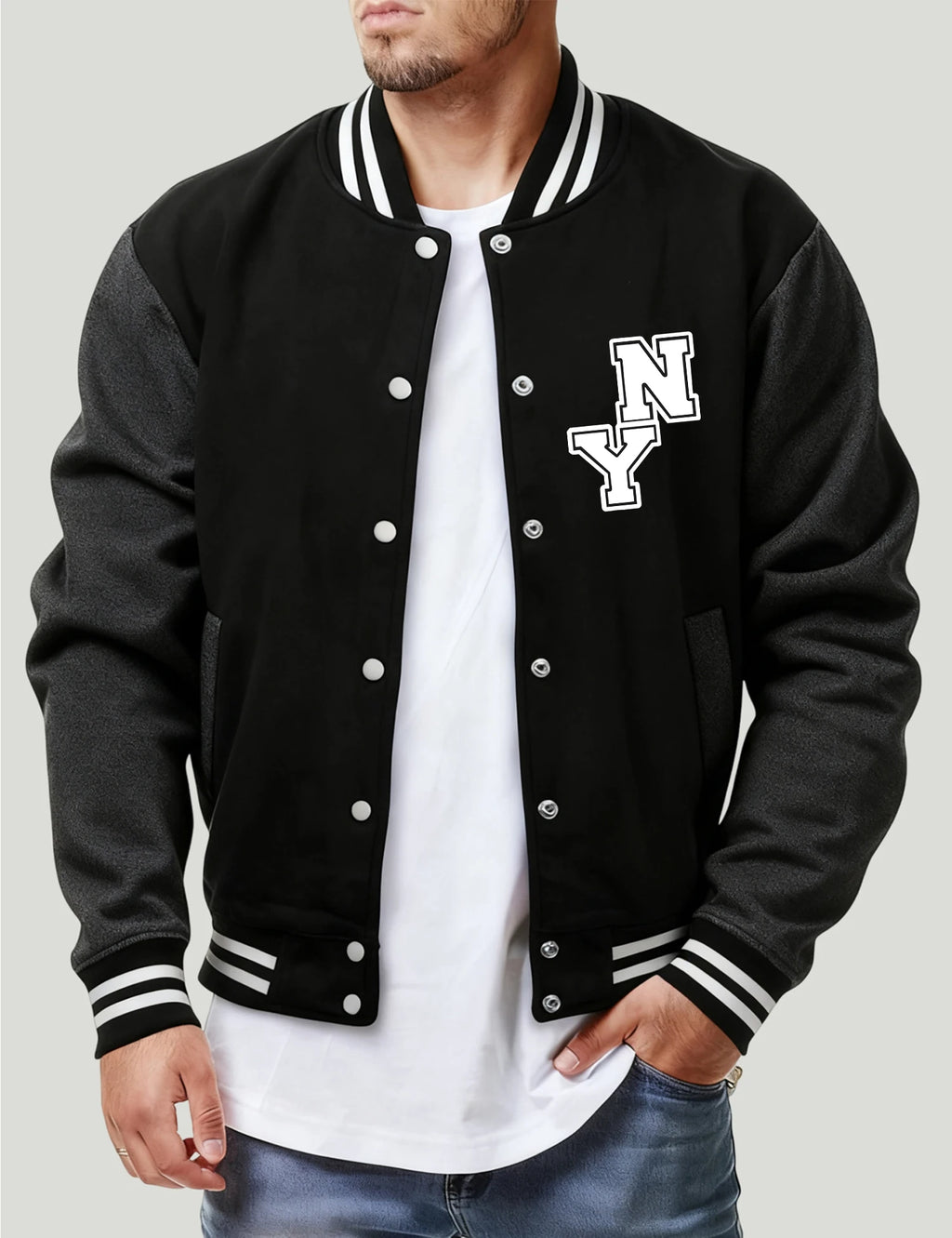 New York City Art Word Printed Men Baseball Jacket Fashion Hip Hop Streetwear Fleece Loose Jersey Unisex All-Match Autumn Coat