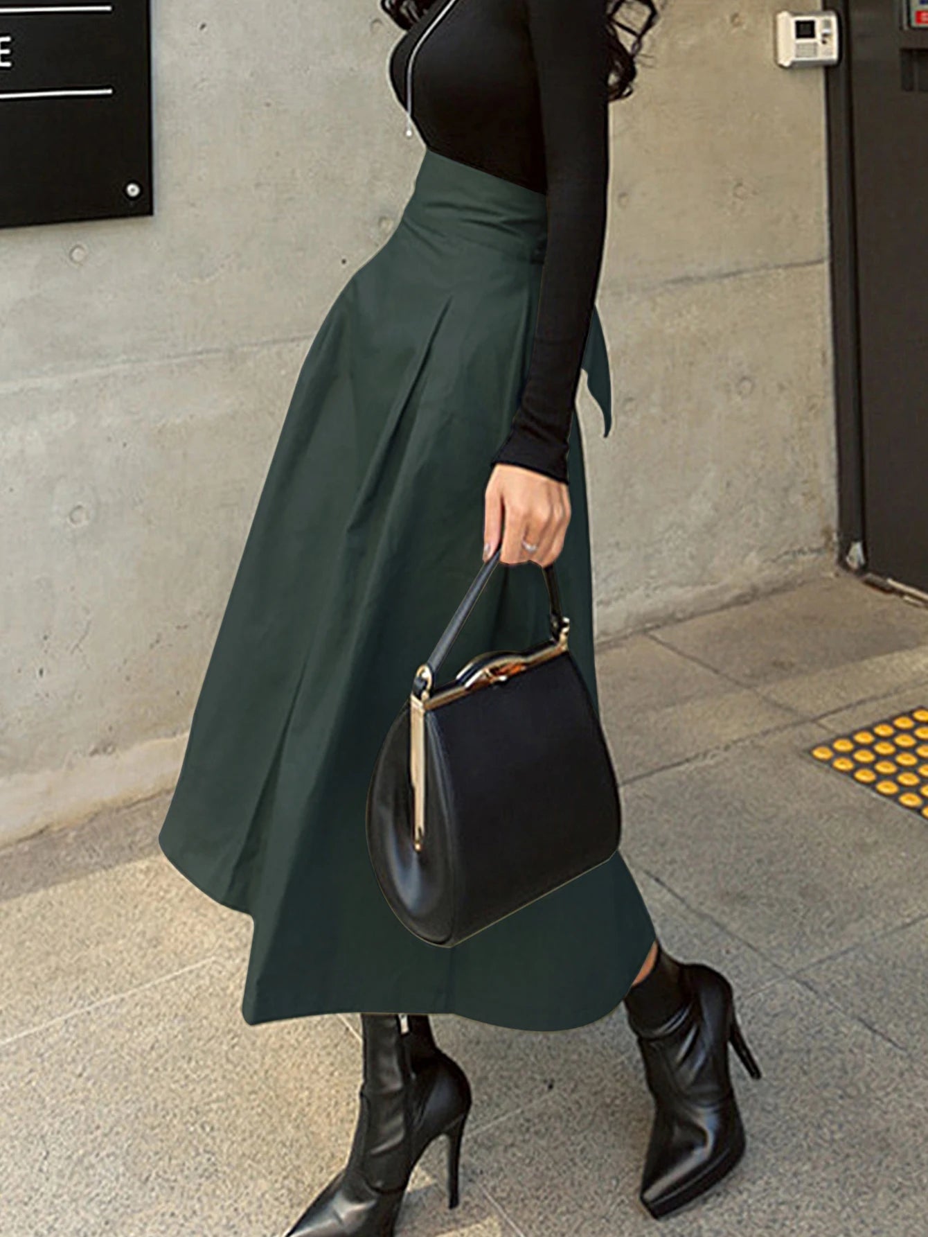 Stylish Solid A-line Skirts for Women Preppy School Style High Elastic Waist Long Skirt With Bow Woman Clothing Women's Skirts