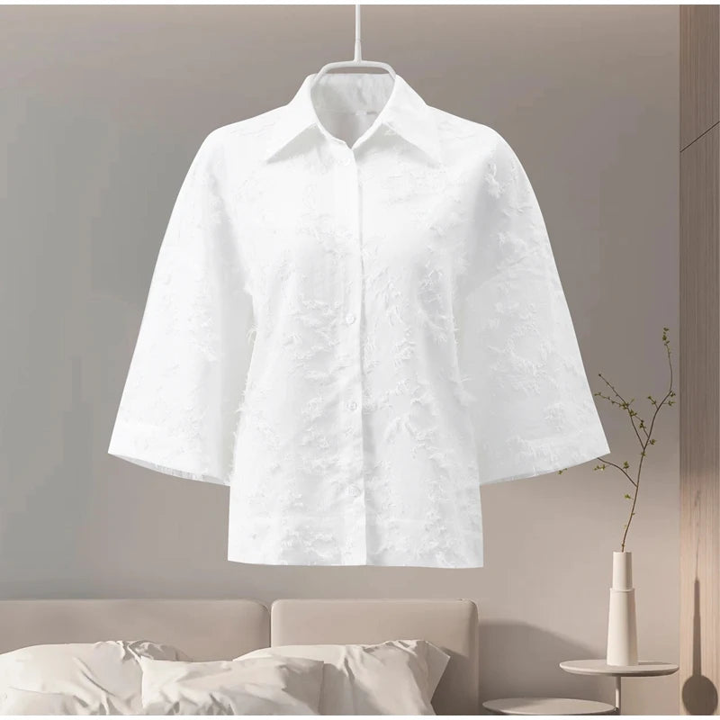 Tassel Shirt Long Skirt Suit Women Loose Lapel Buttons Blouse A-line Skirt Set Female Full Sleeve 2025 Autumn white Sets Lady