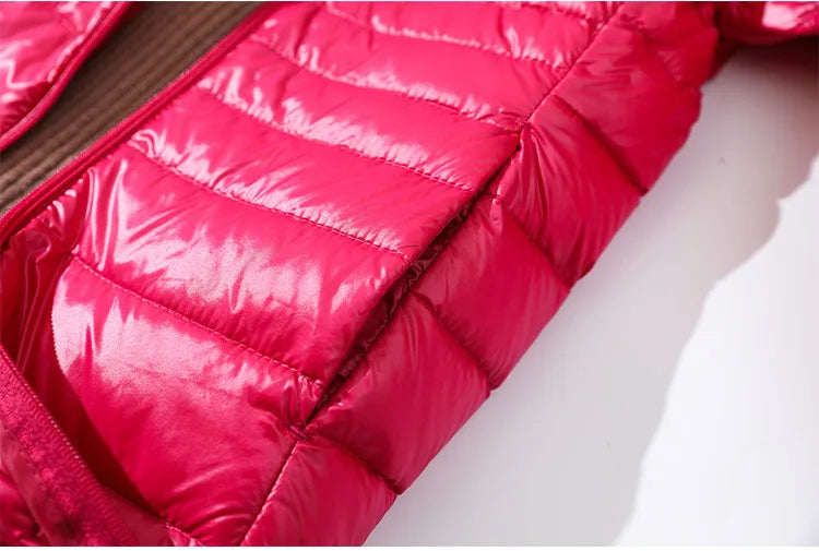 Female Long Warm Down Coat with Portable Storage Bag Women Light Down Jacket Ladies Overcoats Hip-Length High Street
