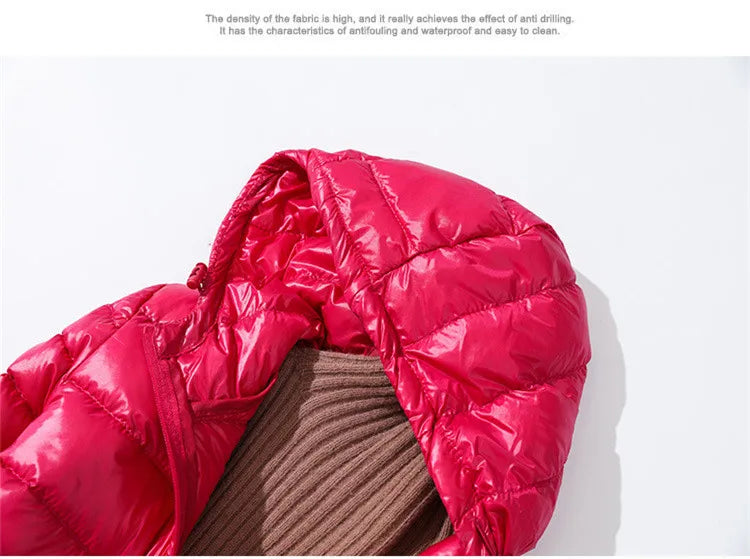 Female Long Warm Down Coat with Portable Storage Bag Women Light Down Jacket Ladies Overcoats Hip-Length High Street