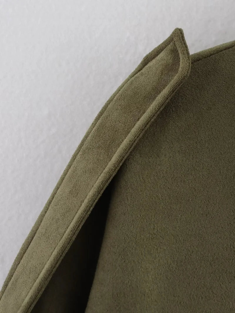 ETJ 2025  Spring new women's suede texture effect Loose version of fashion lapel shoulder bomber jacket