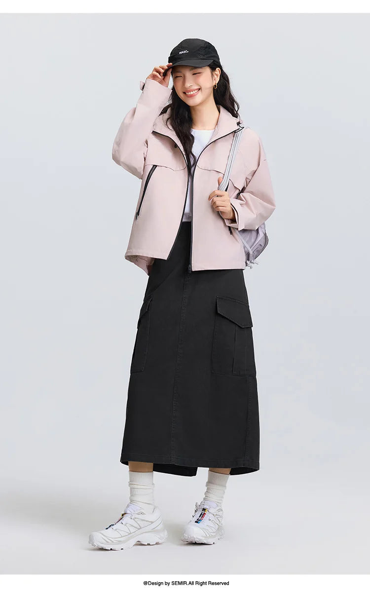 Semir Jacket Women Black and White Color Block Outdoor Triple Protection 2025 New Spring Hiking Jacket