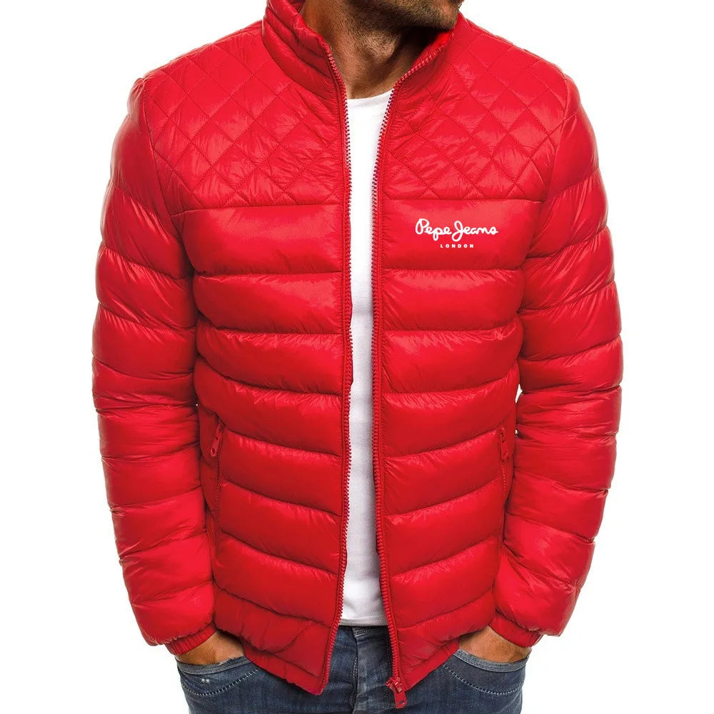 Men's Winter Solid Color Casual Men's Thin Chain Jacket Skiing Thick Street Clothing Fashion Zipper Diamond Warm Jacket