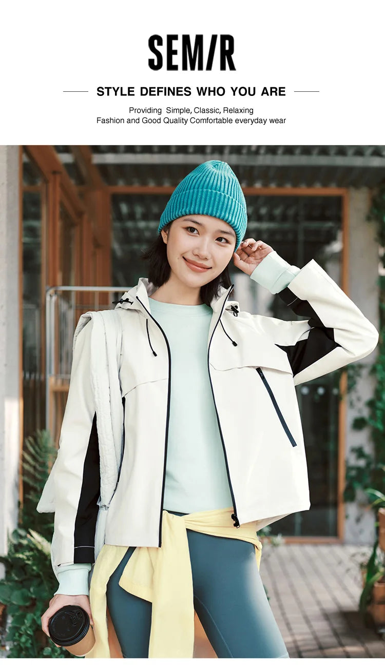 Semir Jacket Women Black and White Color Block Outdoor Triple Protection 2025 New Spring Hiking Jacket