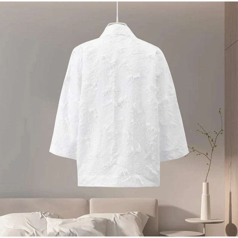 Tassel Shirt Long Skirt Suit Women Loose Lapel Buttons Blouse A-line Skirt Set Female Full Sleeve 2025 Autumn white Sets Lady