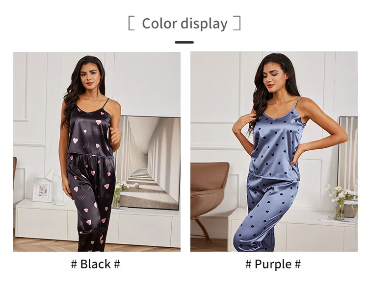 Women's Home Clothes Sexy V Neck Pajama Silk Pajamas Set Sleepwear Satin Cami Vest with Trousers Pajamas 2 Piece Sets Loungewear