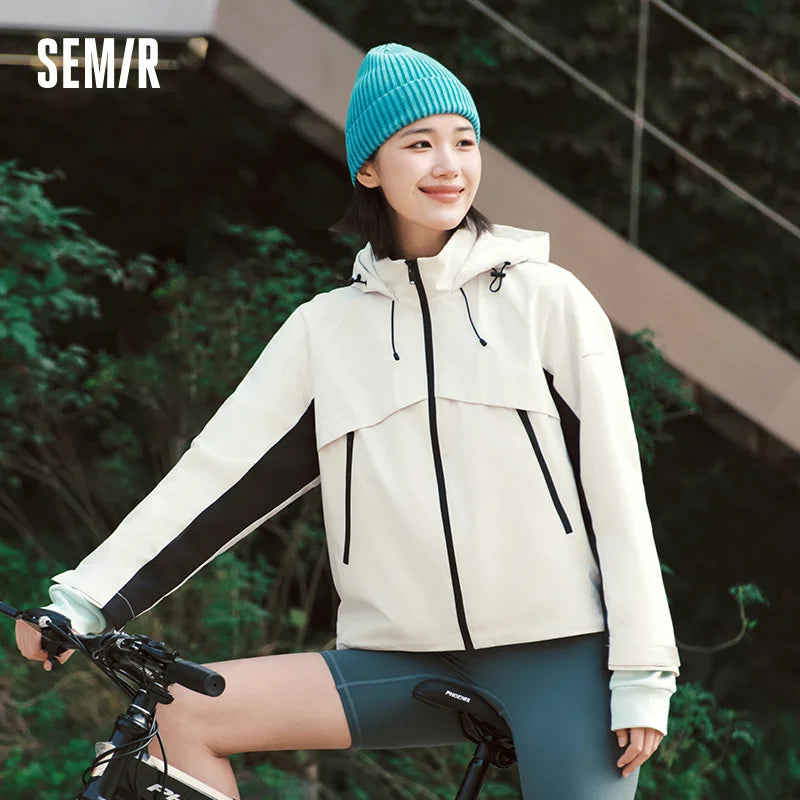 Semir Jacket Women Black and White Color Block Outdoor Triple Protection 2025 New Spring Hiking Jacket