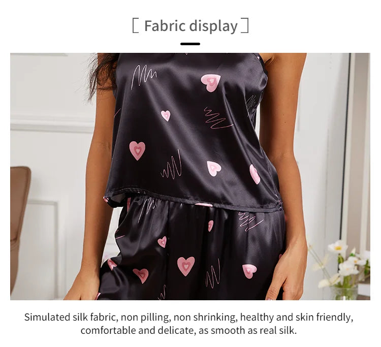 Women's Home Clothes Sexy V Neck Pajama Silk Pajamas Set Sleepwear Satin Cami Vest with Trousers Pajamas 2 Piece Sets Loungewear
