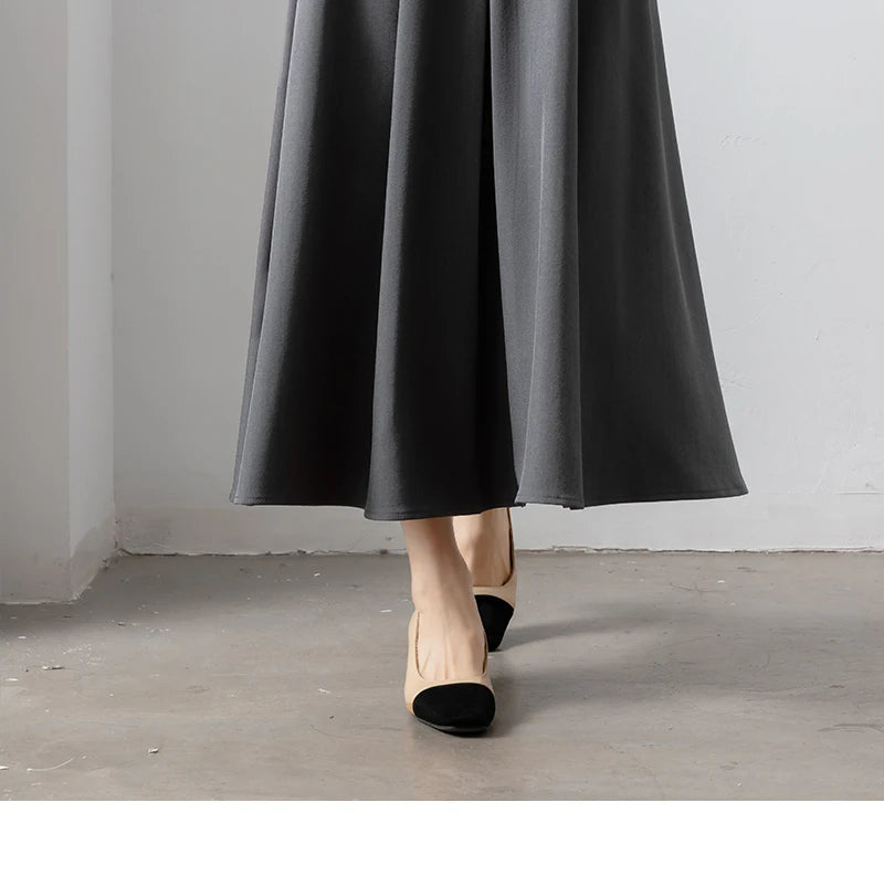 Autumn Elegant High Waist Women's Umbrella Skirts Pockets 2025 New Solid Casual Loose Office Pleated A-line Long Skirts Female