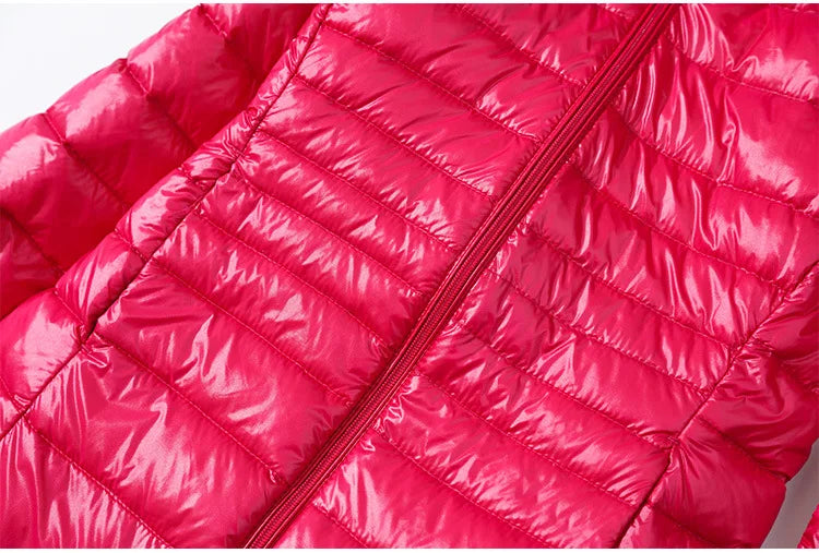Female Long Warm Down Coat with Portable Storage Bag Women Light Down Jacket Ladies Overcoats Hip-Length High Street