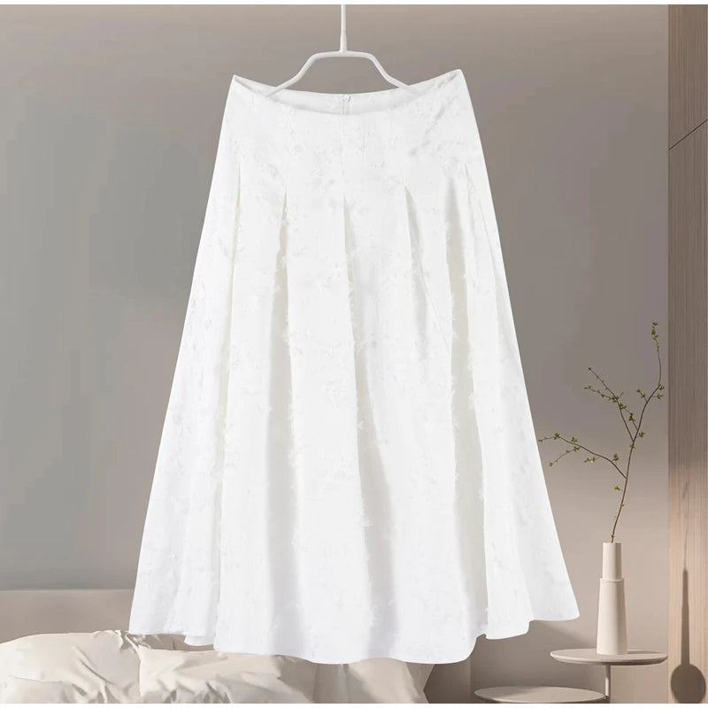 Tassel Shirt Long Skirt Suit Women Loose Lapel Buttons Blouse A-line Skirt Set Female Full Sleeve 2025 Autumn white Sets Lady