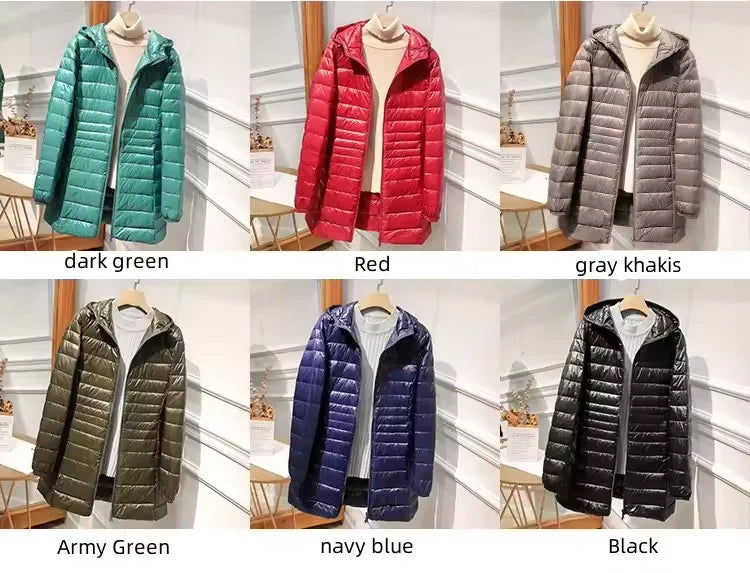 Female Long Warm Down Coat with Portable Storage Bag Women Light Down Jacket Ladies Overcoats Hip-Length High Street