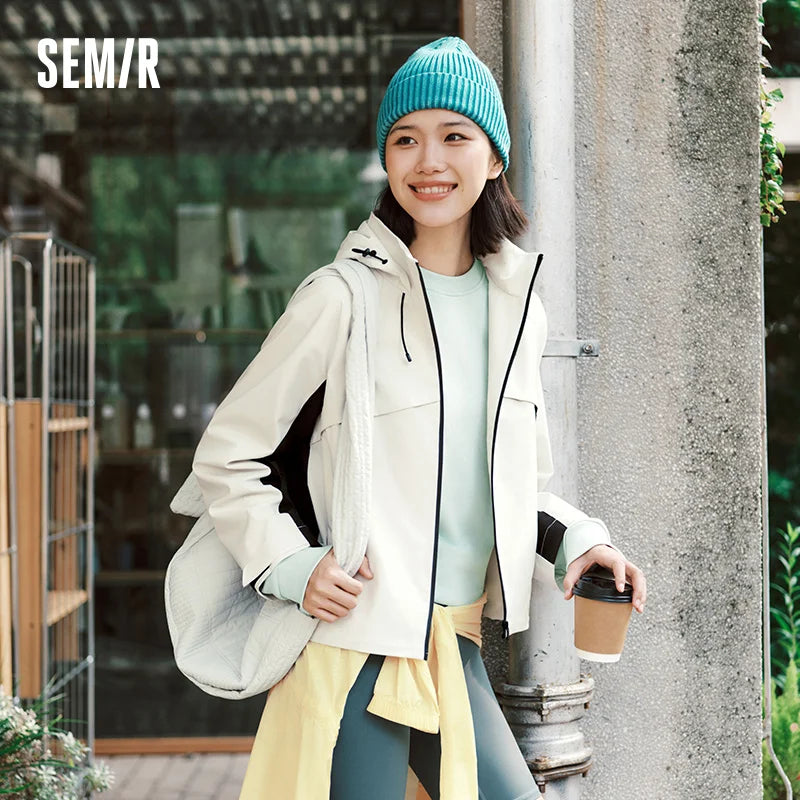 Semir Jacket Women Black and White Color Block Outdoor Triple Protection 2025 New Spring Hiking Jacket