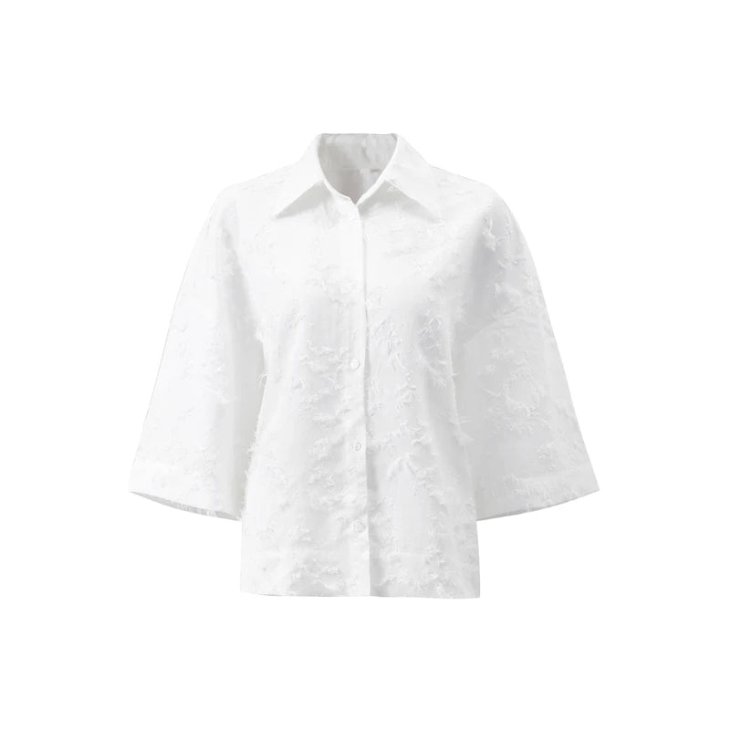 Tassel Shirt Long Skirt Suit Women Loose Lapel Buttons Blouse A-line Skirt Set Female Full Sleeve 2025 Autumn white Sets Lady