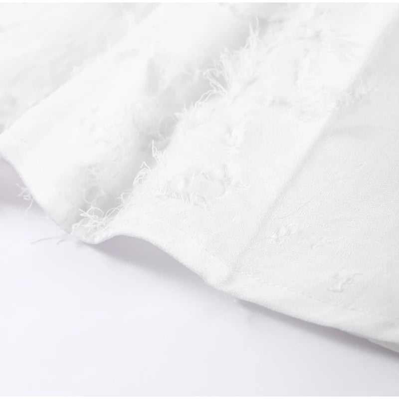 Tassel Shirt Long Skirt Suit Women Loose Lapel Buttons Blouse A-line Skirt Set Female Full Sleeve 2025 Autumn white Sets Lady