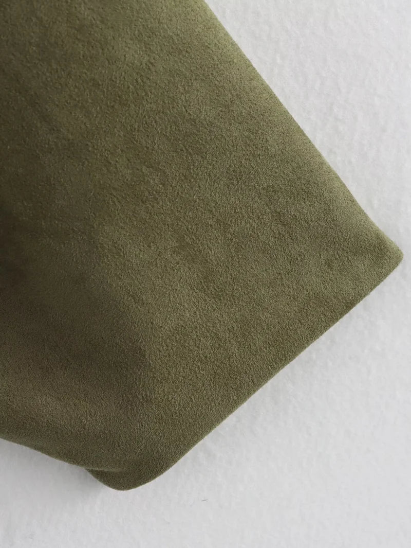 ETJ 2025  Spring new women's suede texture effect Loose version of fashion lapel shoulder bomber jacket