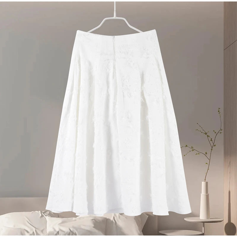 Tassel Shirt Long Skirt Suit Women Loose Lapel Buttons Blouse A-line Skirt Set Female Full Sleeve 2025 Autumn white Sets Lady