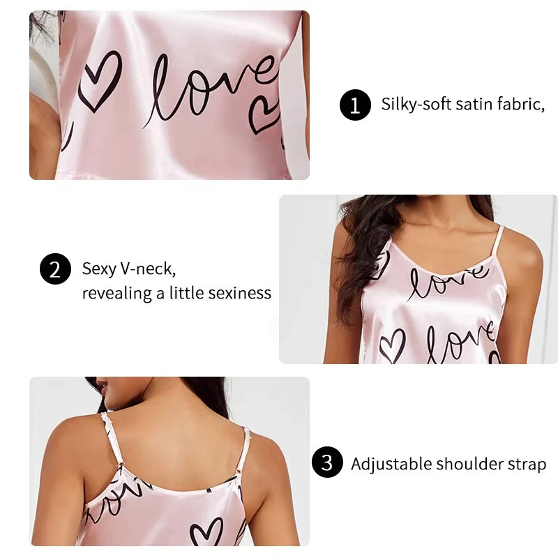 Ensemble de pyjamas en satin pour femmes, chemise en émail avec surintendant, vêtements de nuit sexy pour dames, lingerie pyjama