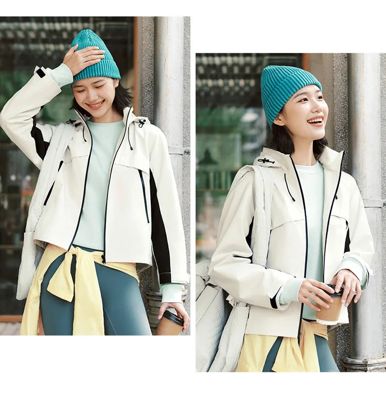 Semir Jacket Women Black and White Color Block Outdoor Triple Protection 2025 New Spring Hiking Jacket