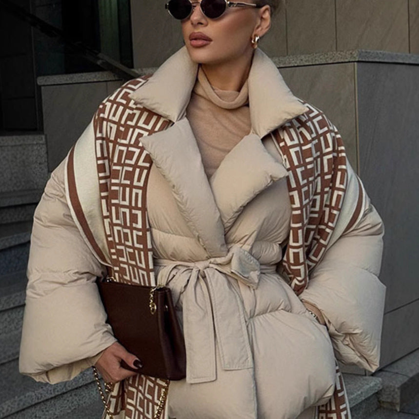 Waist-controlled Lace-up Lapel Long Sleeve Cotton Jacket