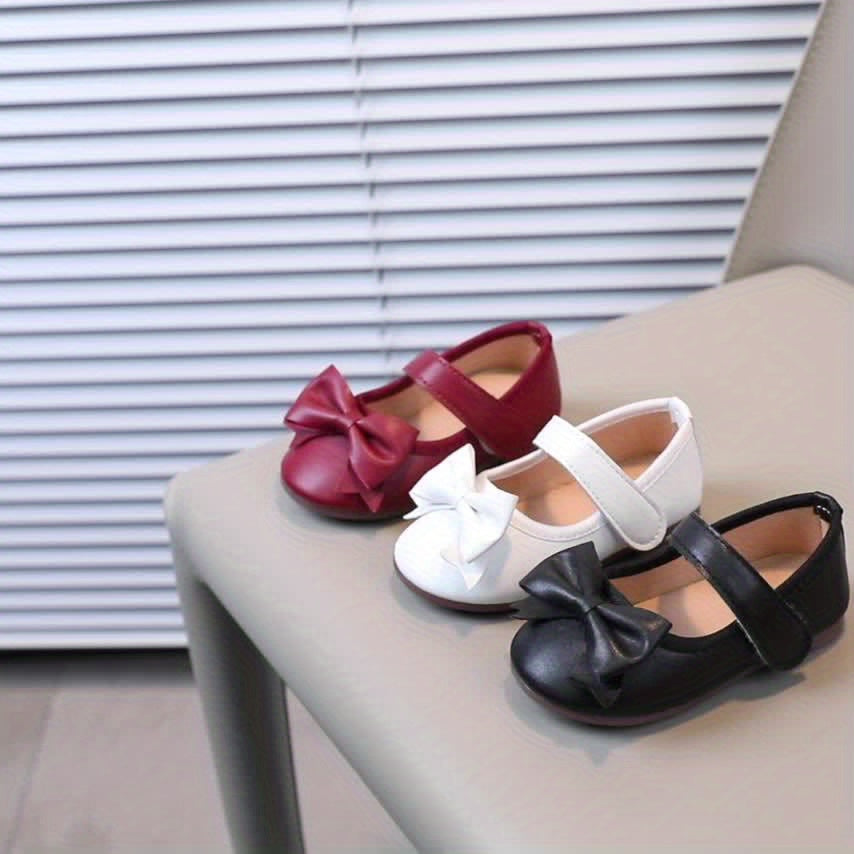 Girls Shoes Mary Jane Flats Soft Sole Non-slip Bow Decor Princess Shoes